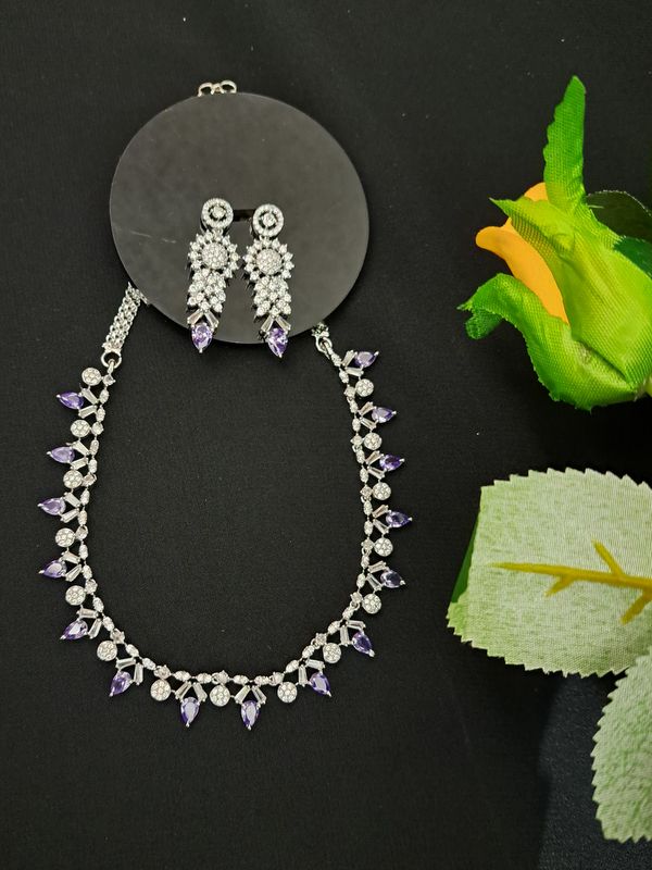 violet silver plated necklace for girls