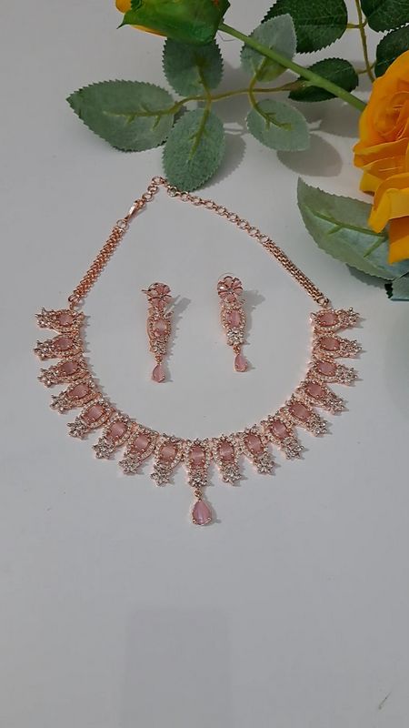 rose gold pink american diamond necklace
