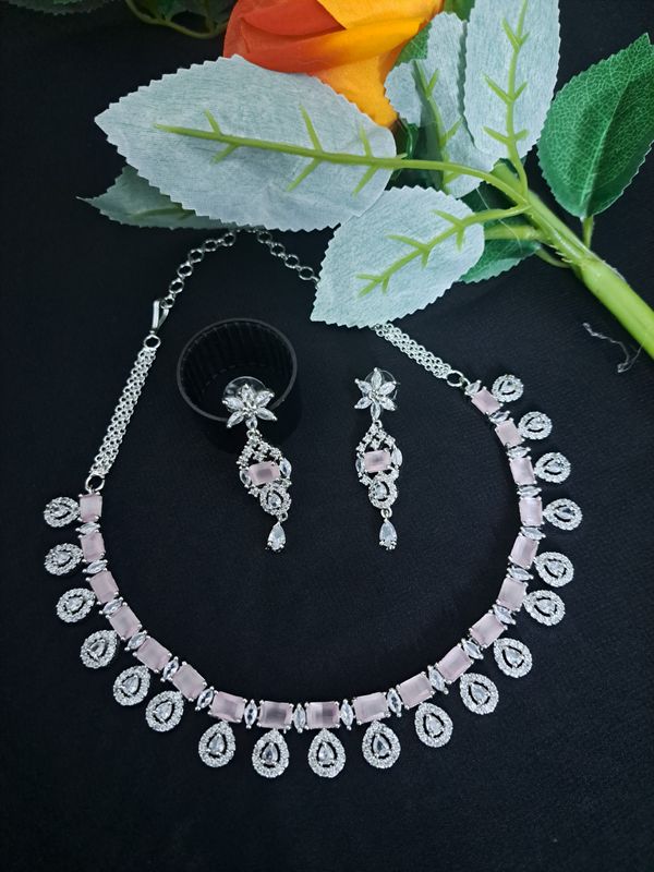 small cz necklace in pink