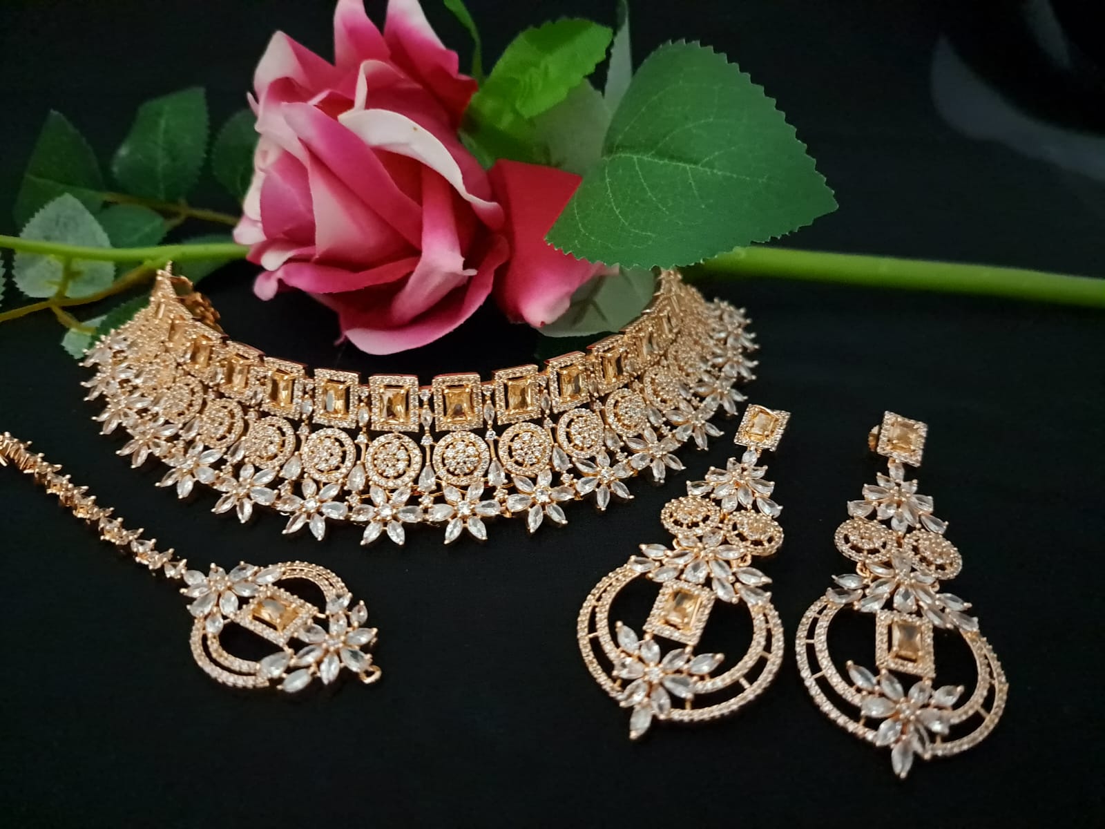 Designer Indian Bridal Necklace Earring, Golden