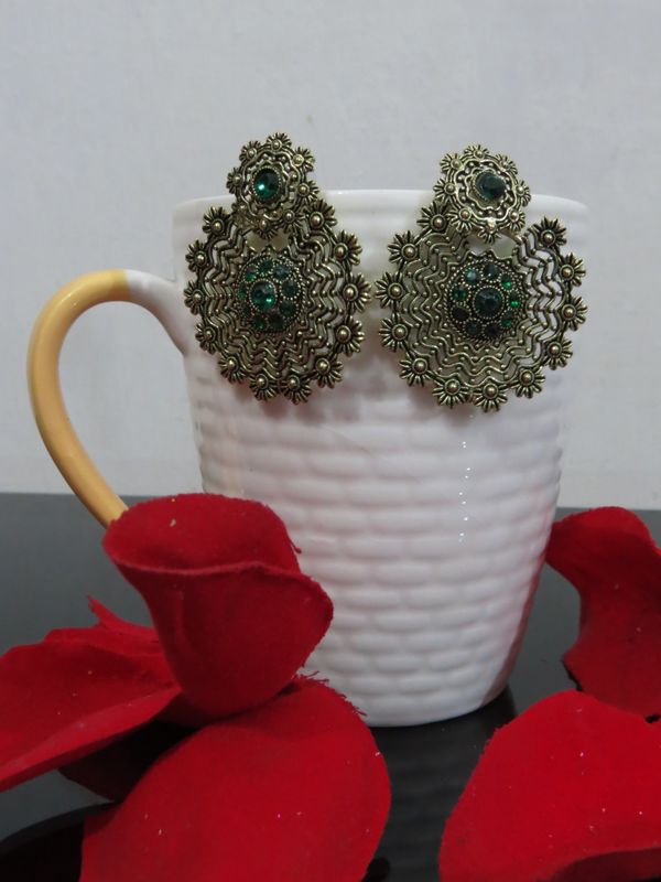 green oxidised earrings
