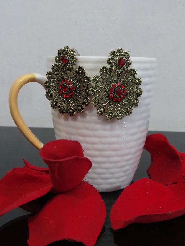 red oxidised earrings