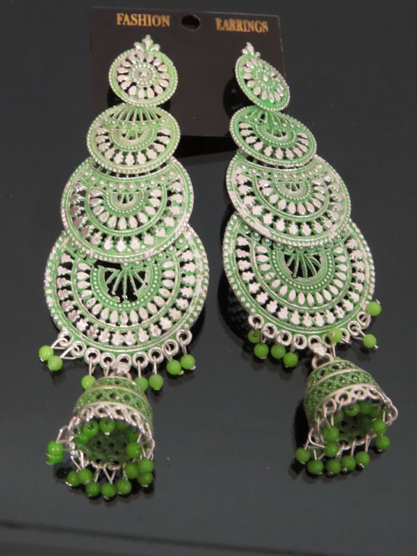 long 4 step green jhumki earrings