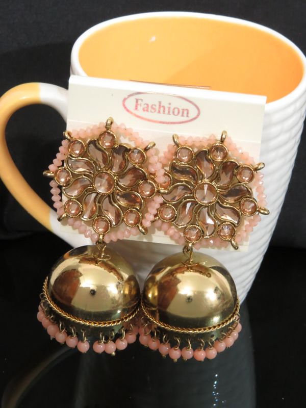 Fashion jhumki earrings, color beads peach