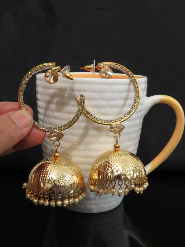 Fashion jhumki earrings, color beads golden