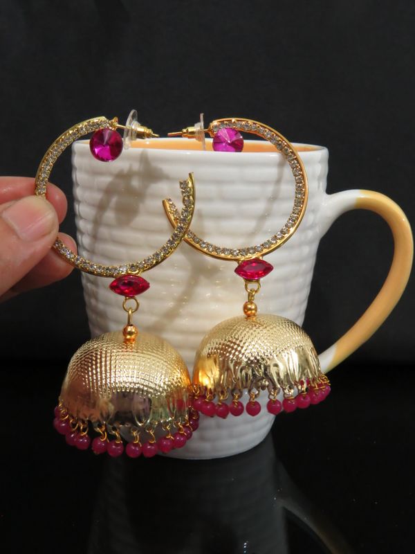 Fashion jhumki earrings, color beads magenta
