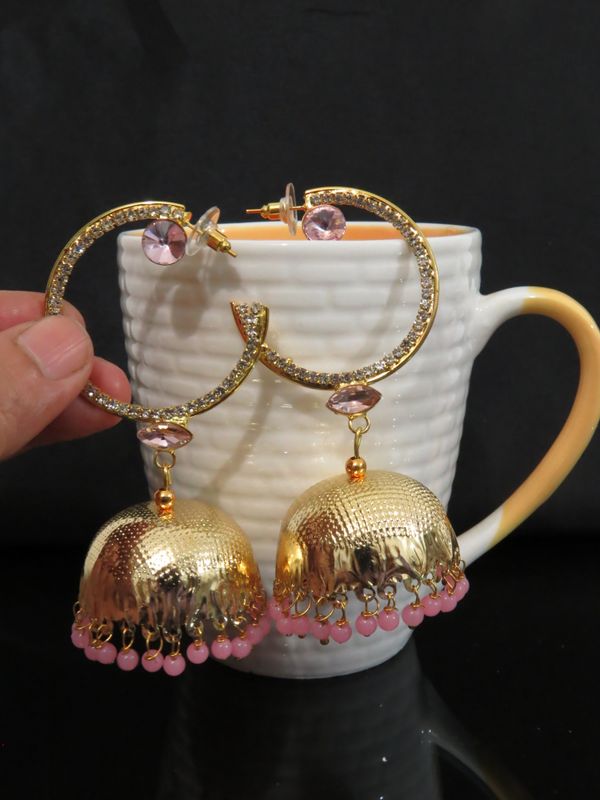 Fashion jhumki earrings, color beads light pink