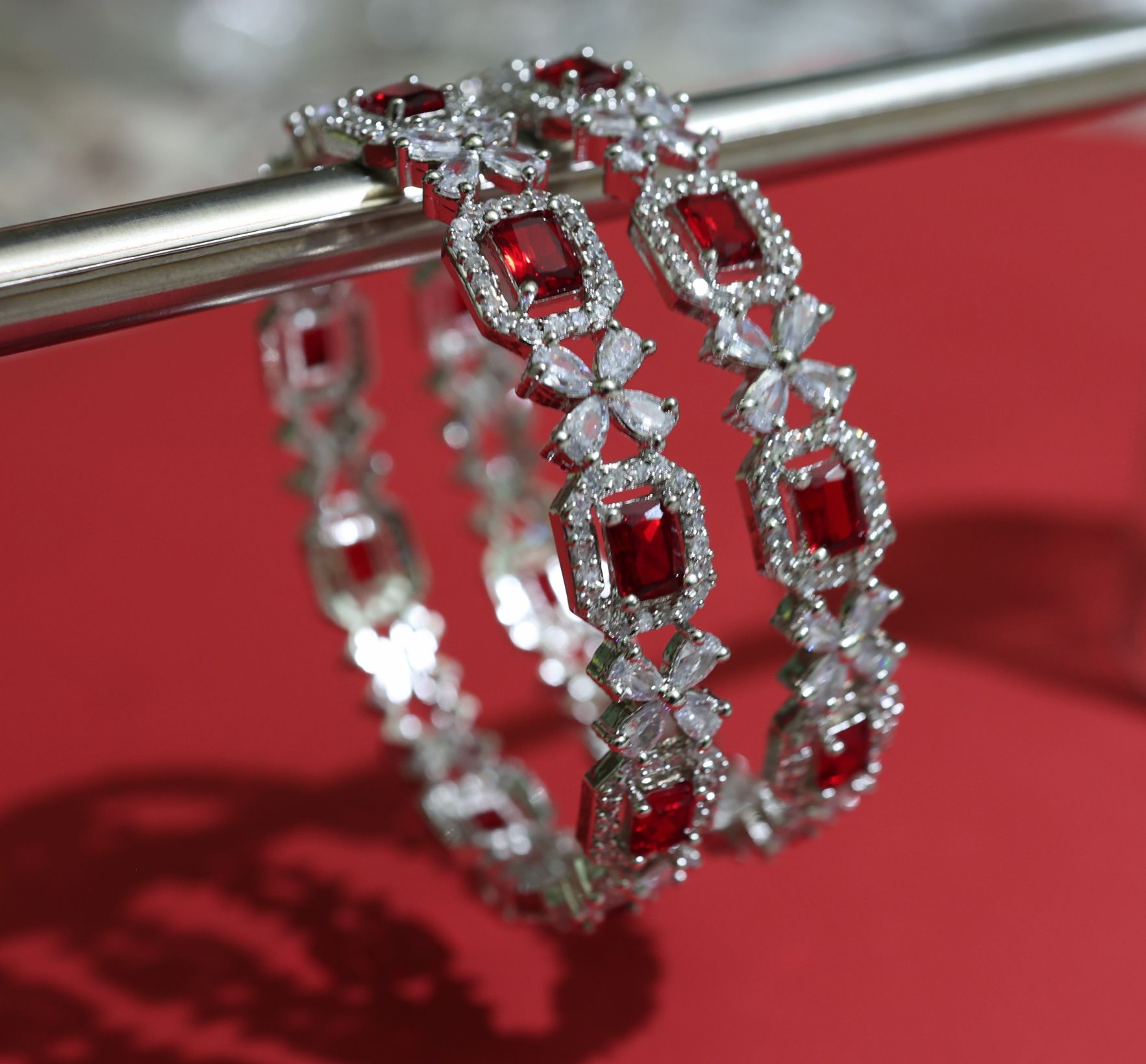 Cubic Zirconia Bangles With Red Stones