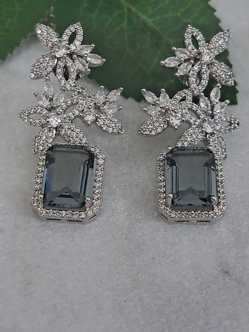 Silver Light blue dangling Earrings - Black