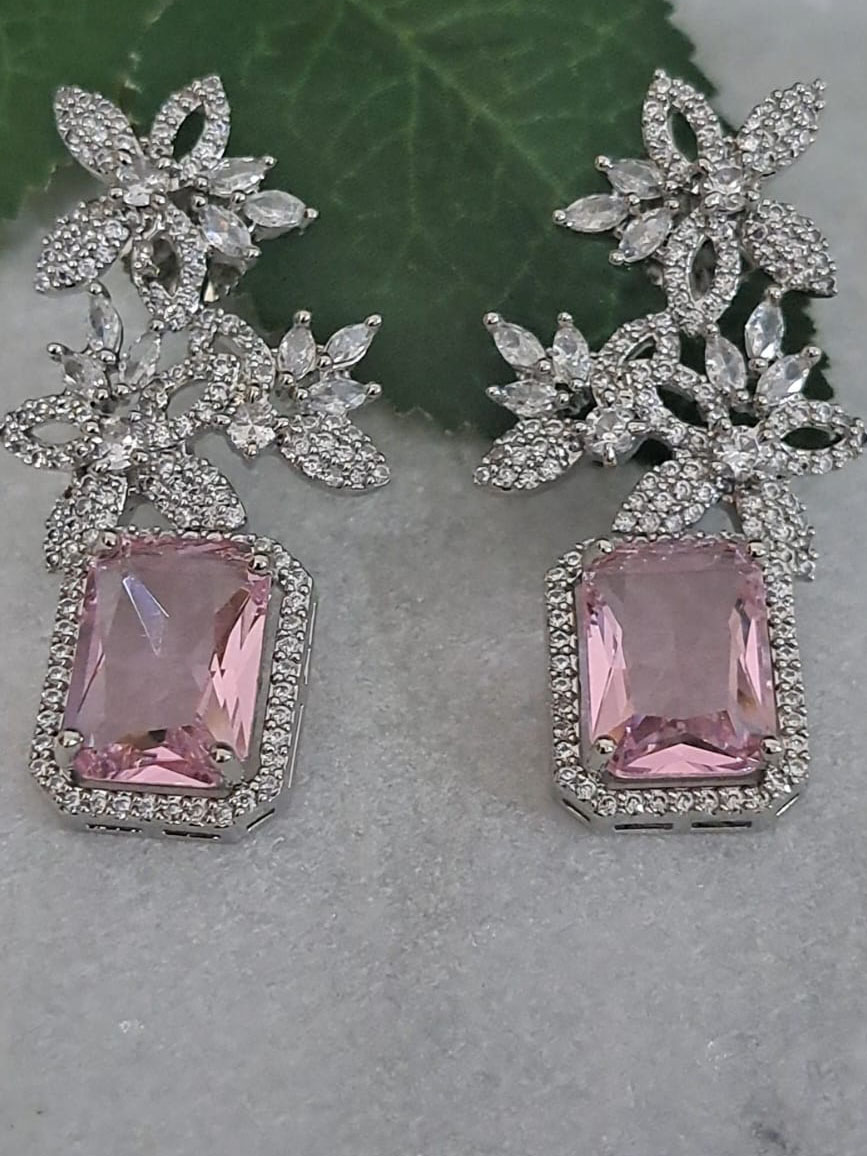 Silver Light blue dangling Earrings - Pink