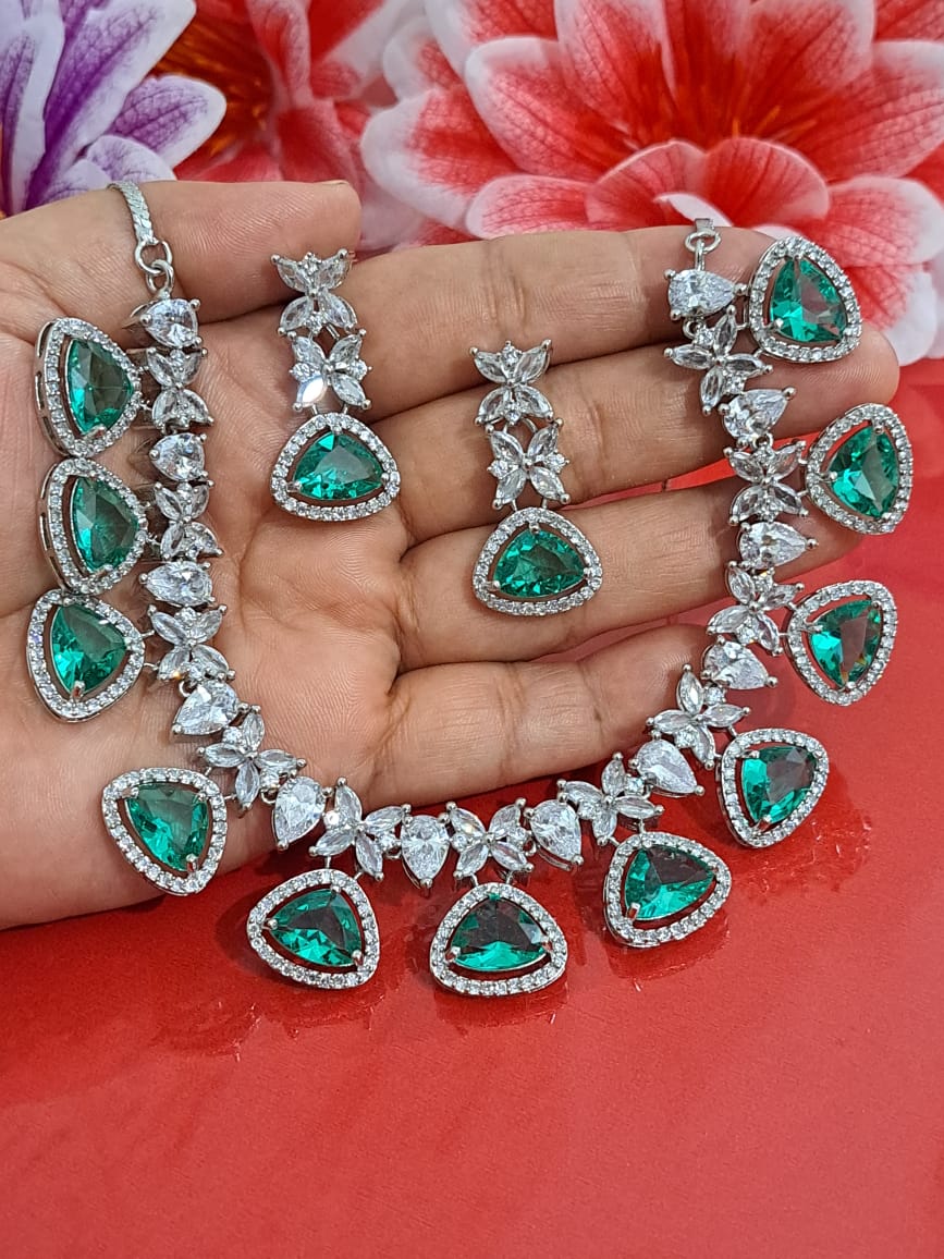Wedding Day Statement Necklace, Cubic Zircon Jewellery - Teal
